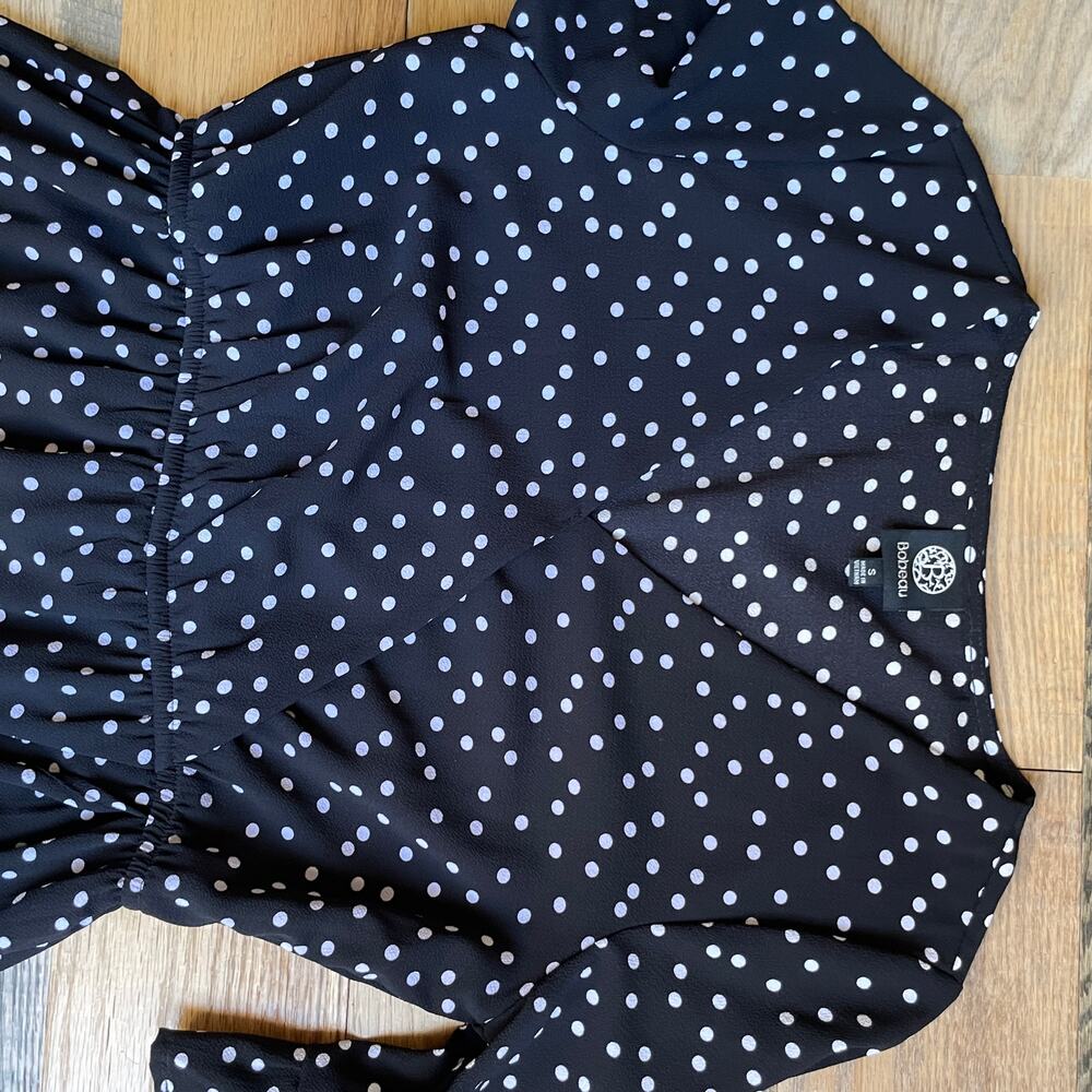 Bobeau Black White Polka Dot Midi Wrap Dress Ruffle Hem Women's Small - Picture 6 of 8